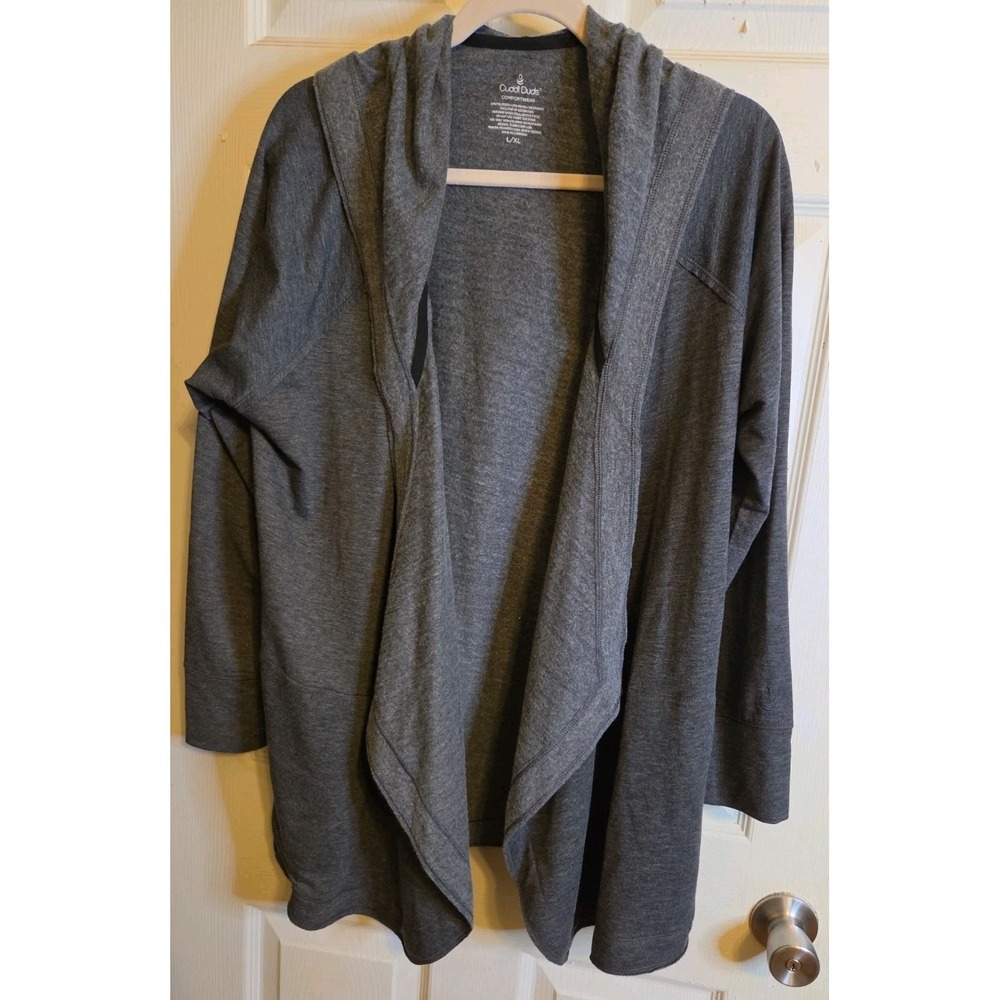 Cuddl Duds Womens L/XL Gray Open Front Draped Cardigan Long Sleeve Cozy Wrap